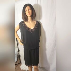 S L Fashions Elegant Black Beaded Dress